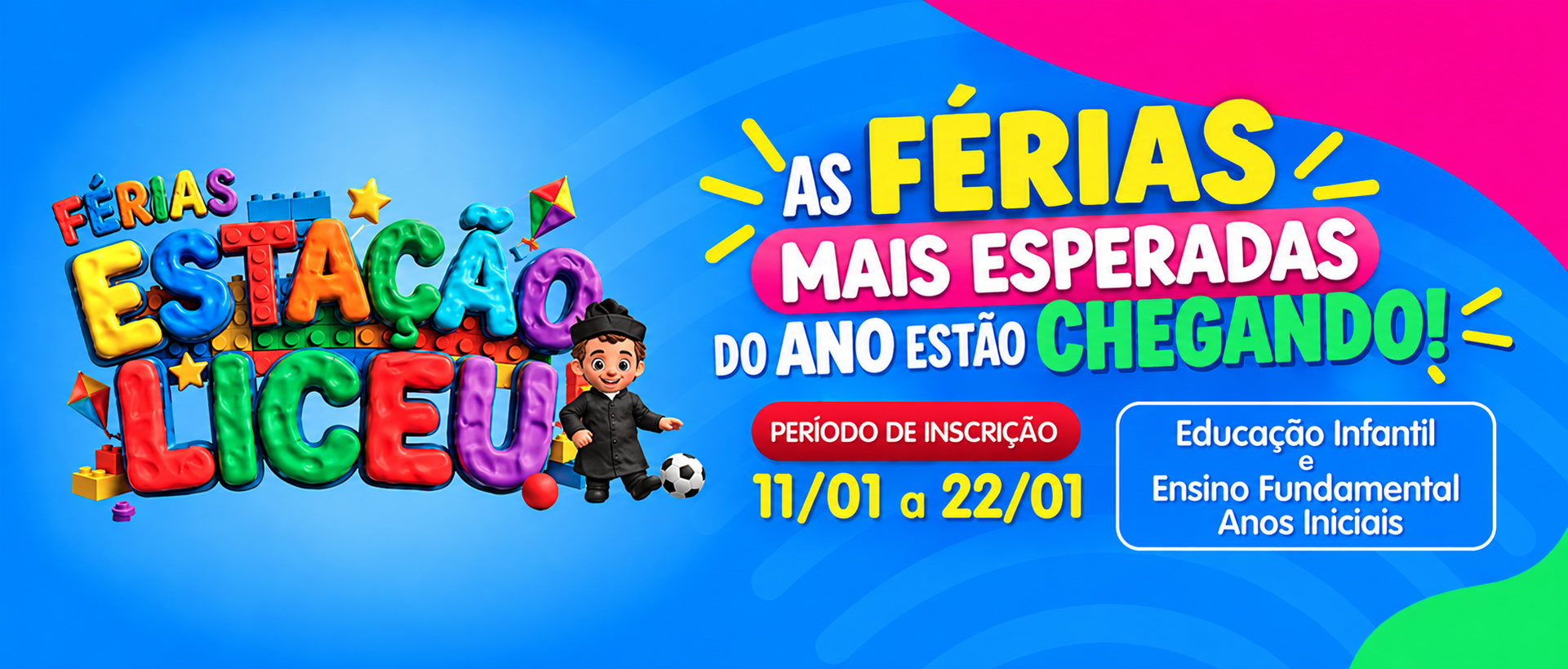Banner colorido de férias escolares